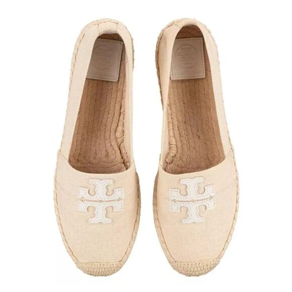 Tory Burch Shoes - Tory Burch Weston Espadrille Flats Size 8.5 Cream Beige Natural Logo Flats